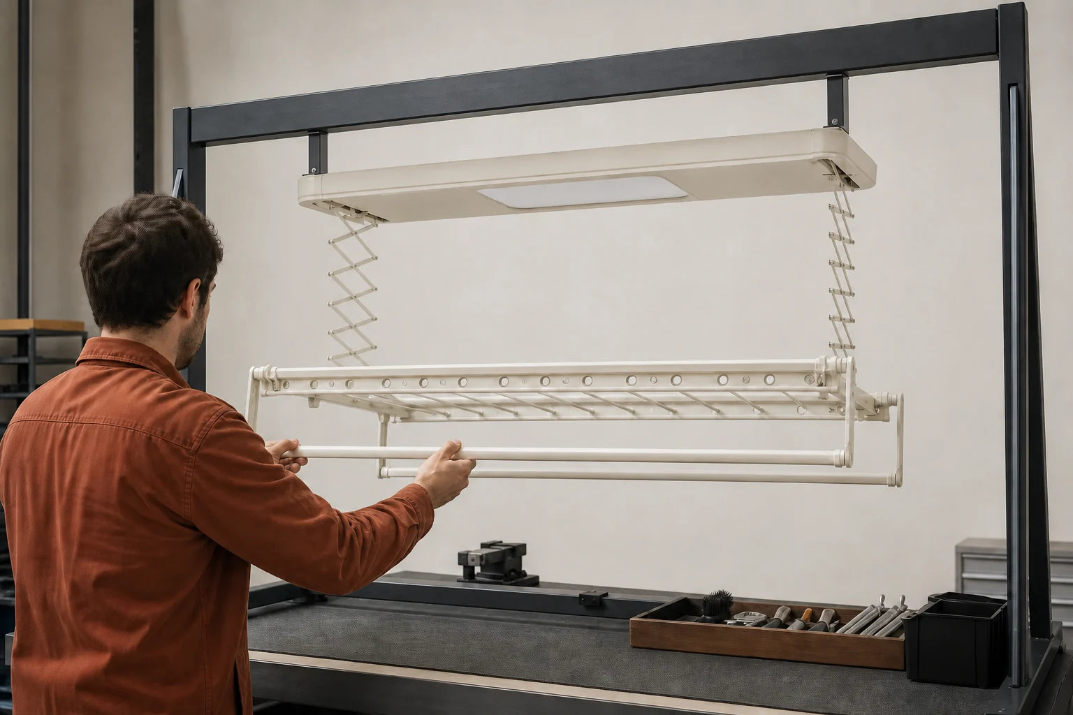 Mise en scène de l’inspection finale du mouvement d’un Tendôme One fixé à un portique de contrôle